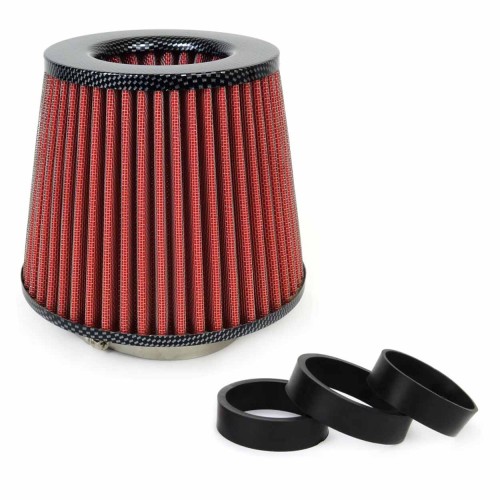Car Air Conical Filter red/carbon, universal, 3 mouting adapters  AMIO-01713
