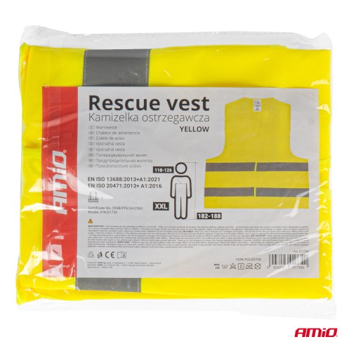 Safety vest yellow with certificate AMIO-01734