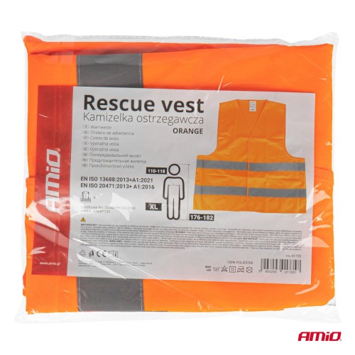 Safety vest XL orange with certificate AMIO-01735