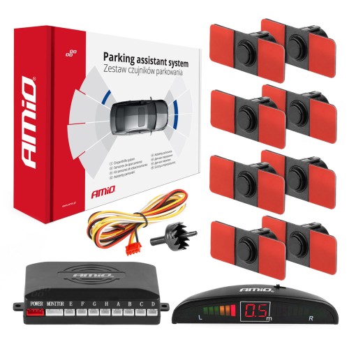 Parking assistant system LED 8 sensor black inside mount 16,5mm