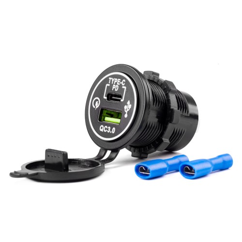 Waterproof phone charger USB+USB-C 12/24V MOD-08