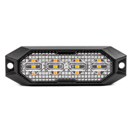 Slim Amber Grill Mount Flash Light 4x3W LED R65 R10 12/24V IP6K9K AMIO-03929