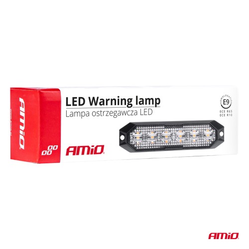 Slim Amber Grill Mount Flash Light 6x3W LED R65 R10 12/24V IP6K9K AMIO-03930