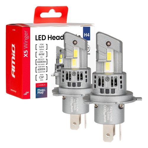 LED Headlights X5-series WINGER H4 6000K max 50W AMIO-03945