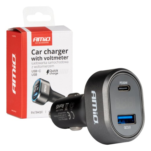 Quick Car Charger with Voltage LED Display 3.0 PD30W AMIO-04178