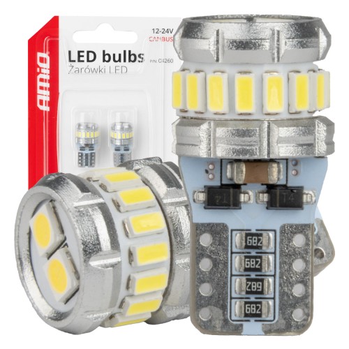 LED bulbs CANBUS T10 W5W 16SMD 2SMD 3014 3030 White 12V 24V AMIO-04260