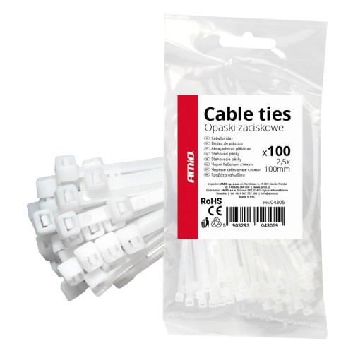 Clamping bands white 2.5?100mm 100 pcs. AMIO-04305