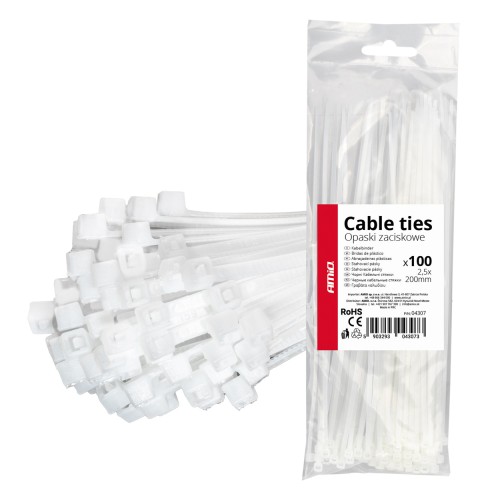 Clamping bands white 2.5?200mm 100 pcs. AMIO-04307