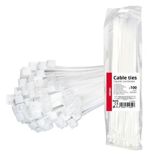 Clamping bands white 3.6?300mm 100 pcs. AMIO-04309