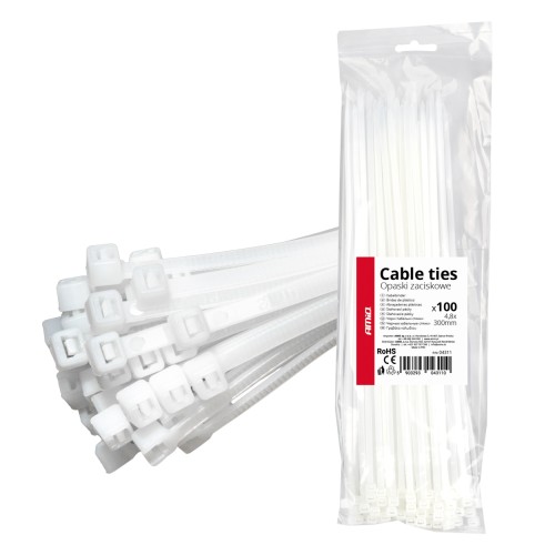 Clamping bands white 4.8?300mm 100 pcs. AMIO-04311