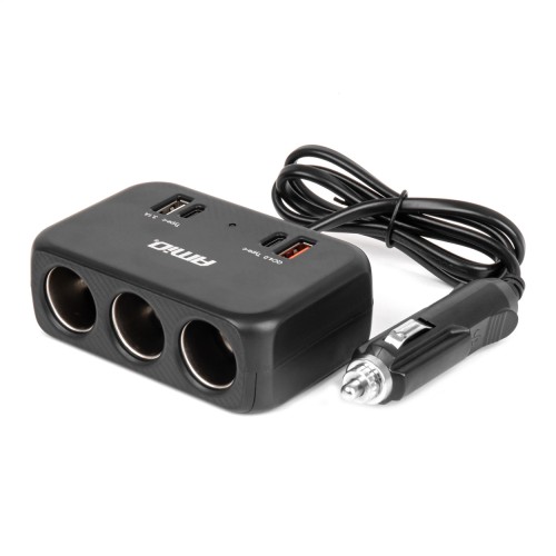 Triple extension socket charger 1x USB A 1x USB C QC 4.0 12/24V 120W 80cm AMIO-04365
