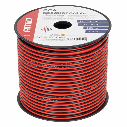 CCA speaker cable 2x1.5mm2 100m 7.5A AMIO-04459