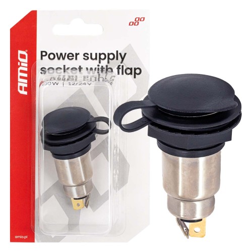 Power supply socket with flap 250W 12V 24V AMIO-04462