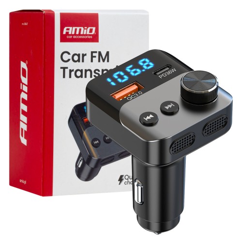 Car FM Transmitter 1?USB-A 1?USB-C 12V 24V AMIO-04647