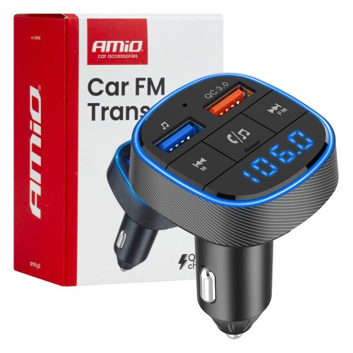 Car FM Transmitter 2?USB-A 12V 24V AMIO-04648