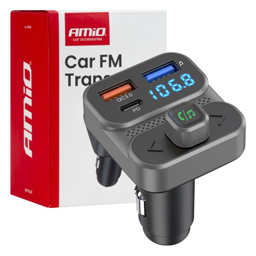 Car FM Transmitter 2?USB-A 1?USB 12V 24V AMIO-04649