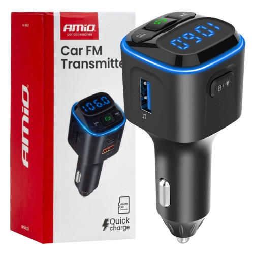 Car FM Transmitter 1?USB-A 2?USB-C 12V 24V AMIO-04651