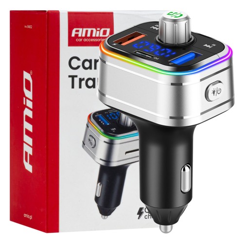 Car FM Transmitter 1?USB-C microSD 12V 24V AMIO-04652