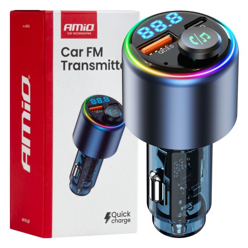 Car FM Transmitter 1?USB-A 1?USB-C 12V 24V AMIO-04655