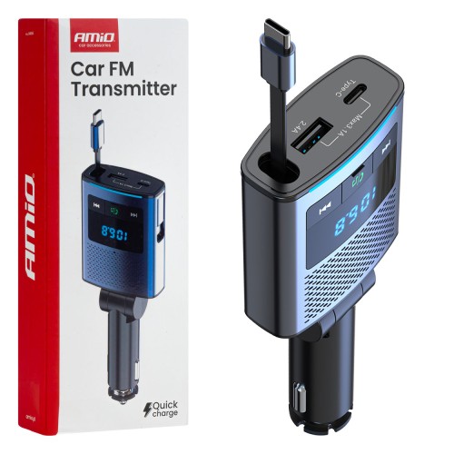 Car FM Transmitter 1?USB-A 1?USB-C 12V 24V AMIO-04656
