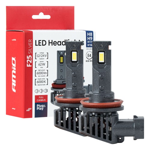 LED Headlights Serie F25 SILVER FULL CANBUS H8/H9/H11/H16 62W 12V 24V AMIO-04705