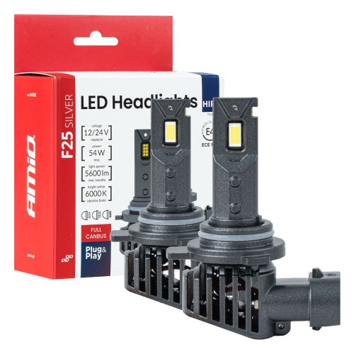 LED Headlights Serie F25 SILVER FULL CANBUS HIR2 9012 54W 12V 24V AMIO-04708