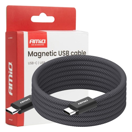 Magnetic USB cable USB-C to USB-C 60W 100cm AMIO-04840