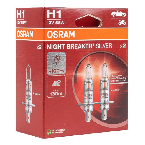 Halogen Bulb Osram H1 12V 55W P14,5s NIGHT BREAKER SILVER +100%  /2 pcs