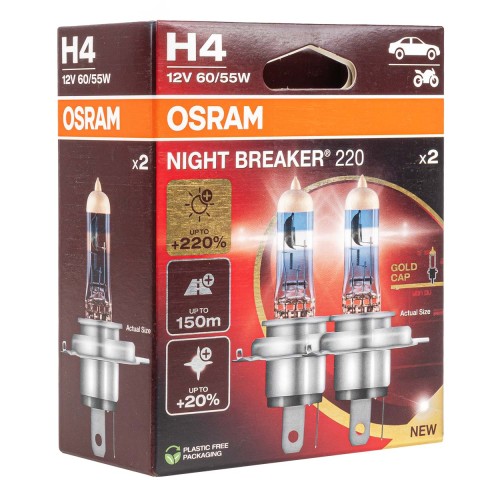 Halogen Bulb Osram H4 12V 60/55W P43t NIGHT BREAKER 200 /2 pcs