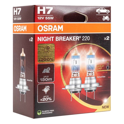 Halogen Bulb Osram H7 12V 55W PX26d NIGHT BREAKER 200 /2 pcs