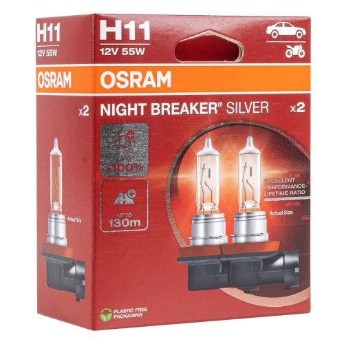 Halogen Bulb Osram H11 12V 55W PGJ19-2 NIGHT BREAKER SILVER+100% /2pcs