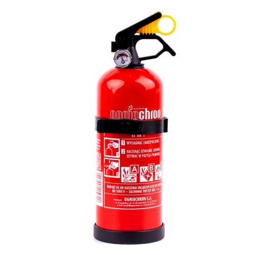 Powder fire extinguishers ABC with presure gauge and wall fixing, 1 kg